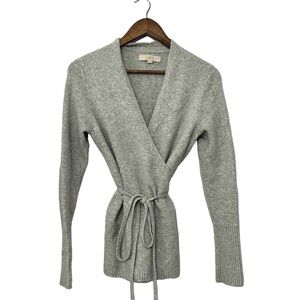 Loft long sleeve gray wrap sweater wool v-neck small